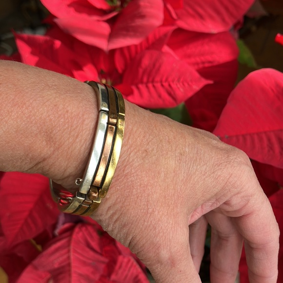 Gorgeous Vintage Tri Mixed Metales Taxco Bar Panel Link Bracelet - Picture 12 of 16